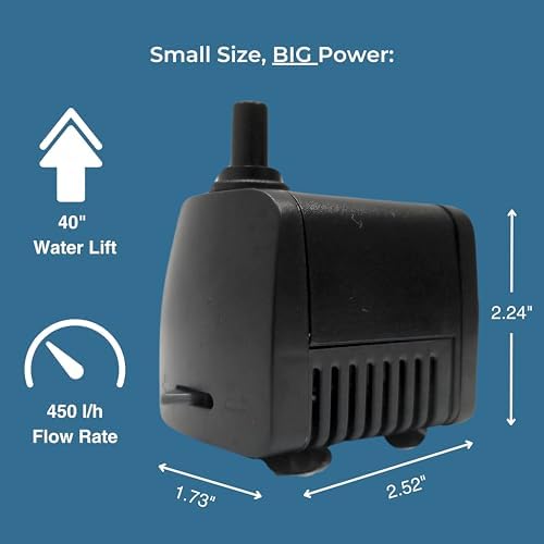 Teamson Home Water Pump for Fountains Ponds Birdbaths 119 GPH Black