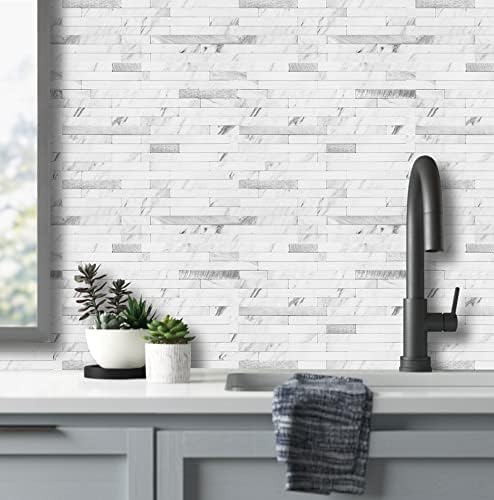 AULIGET 20 Sheet Faux Stone Wall Sticker White Marble Kitchen Backsplash