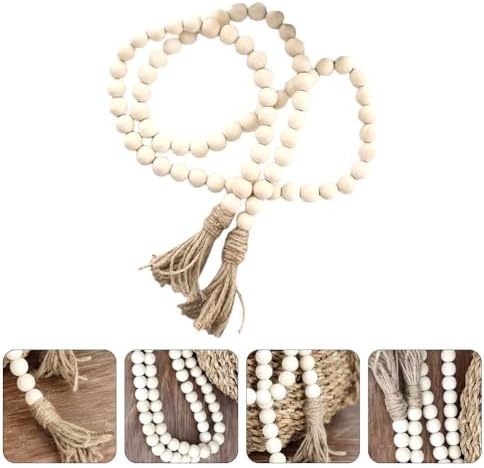 Wood Bead Garland with Tassels for Farmhouse Wall Decor