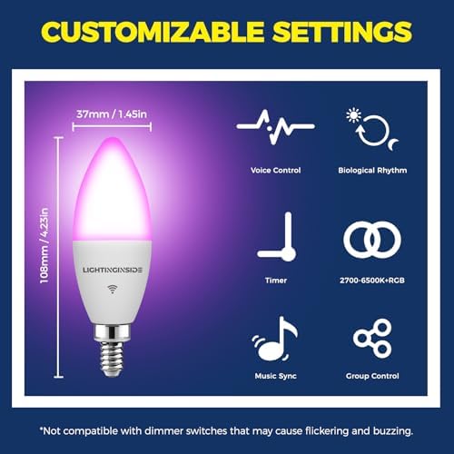 E12 Smart Led Bulbs 60W Equiv 500LM 6W RGBCW With Voice Control