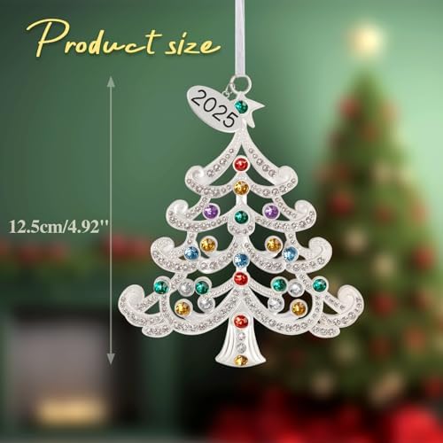 2025 Metal Ornament with Colorful Crystals and Engraving