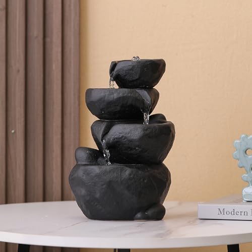 Black Ceramic Tabletop Fountain Waterfall Decor