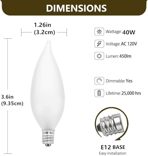 Frosted Flame Tip Chandelier Light Bulb 40W E12 6 Pack