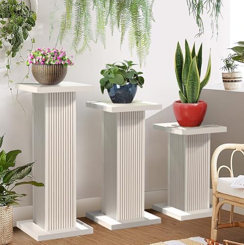 3-Pack White Wooden Plant Stands for Indoor Outdoor Use