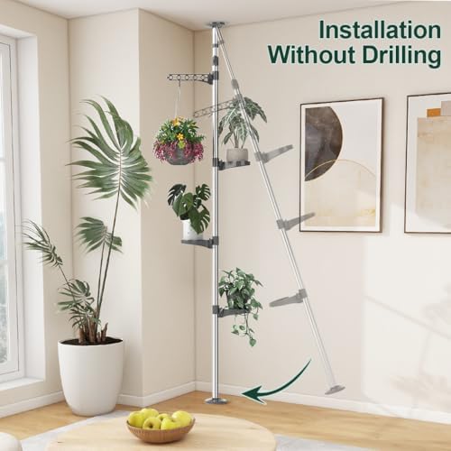 Hershii 5-Layer Indoor Plant Stand Adjustable Telescopic Shelf - Grey
