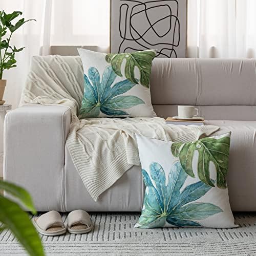 Tritard Green Tropical Leaf Pillow Covers Set of 2