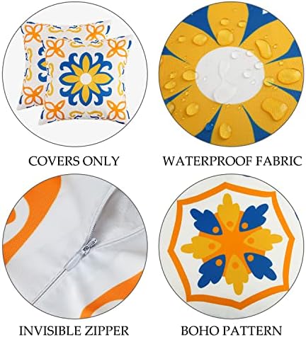 Outdoor Waterproof Throw Pillow Covers Set of 4 Floral Boho Farmhouse