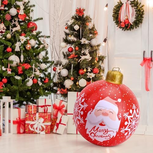CEWOR 24 Inch Inflatable Christmas Ball with Rechargeable LED Light