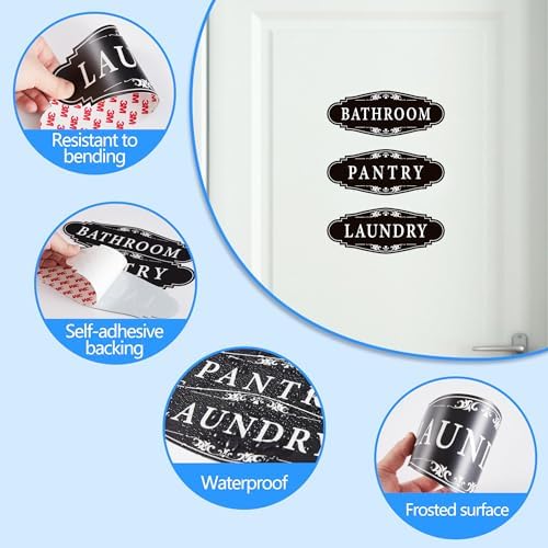 3PCS Weatherproof Bathroom Door Signs Sticker Decals