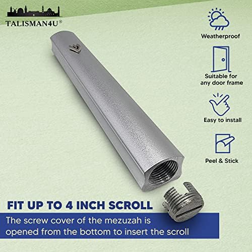 Talisman4u Silver Aluminum Mezuzah with Scroll 3D Metal Design