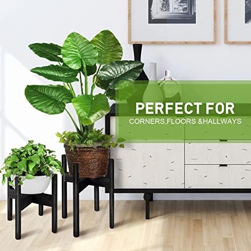 2 Pack Bamboo Plant Stands Adjustable Mid Century Modern Design