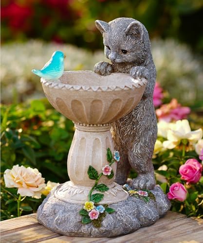 Nacome Solar Cat Birdbath Garden Decor