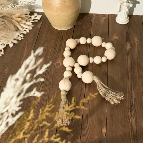 2 Inch Extra Large Wooden Bead Garland with Tassels 44 Inches Long