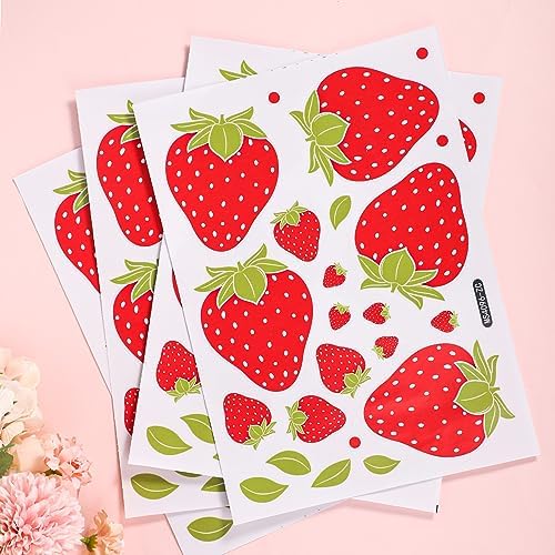 4 Sheets 92pcs Strawberry Wall Decals for Girls Bedroom Dorm