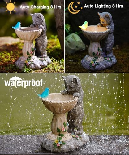 Nacome Solar Cat Birdbath Garden Decor