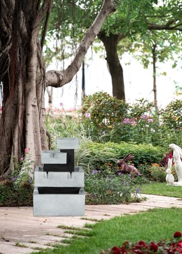 Modern 4 Tier Block Fountain with LED Light