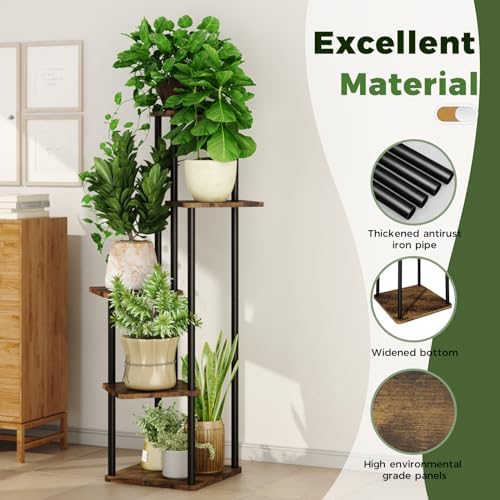 5 Tiered Brown Oak Plant Stand for Indoor Plants