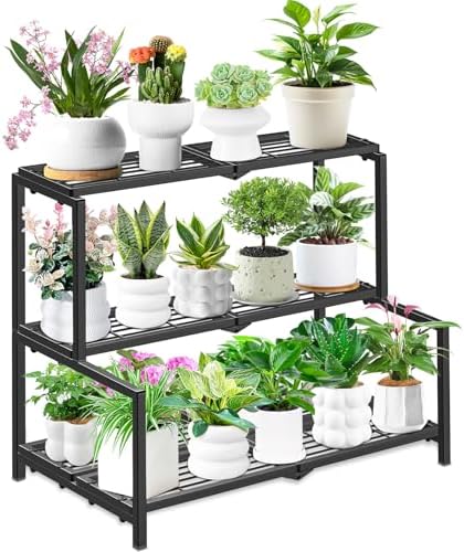 3 Tier Stair Style Metal Plant Stand for Indoor Outdoor