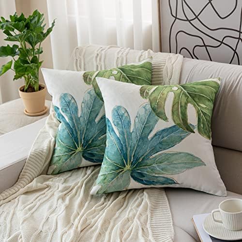 Tritard Green Tropical Leaf Pillow Covers Set of 2