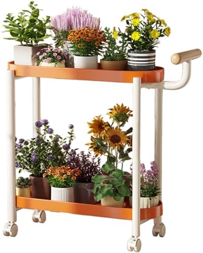 Modern 2-Tier Metal Plant Stand with Wheels and Handle