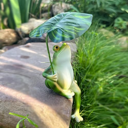 OwMell Green Frog Outdoor Statue with Umbrella
