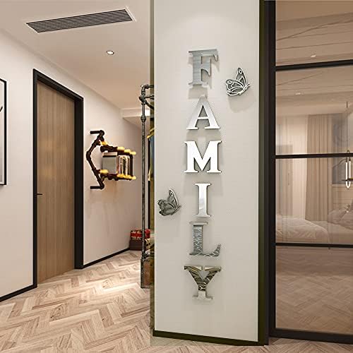 Family Wall Decor Acrylic Mirror Wall Stickers Silver 61x23