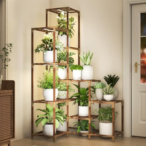 HOMKIRT 14 Tier Corner Plant Stand with Grow Lights