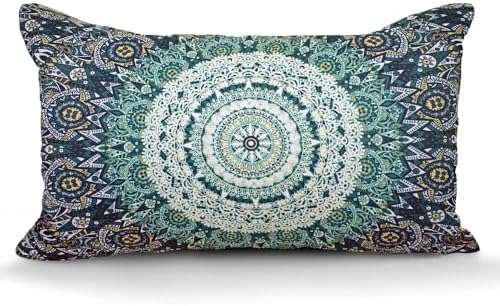 Indoor Outdoor Green White Print Throw Pillow with Insert