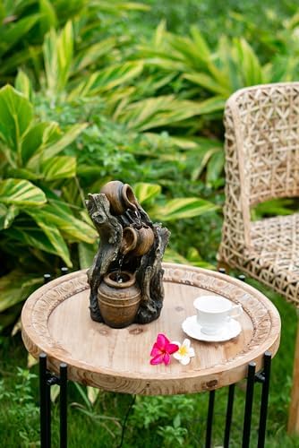 Decorative 3 Tier Water Fountain with Pot Design Rustic Brown