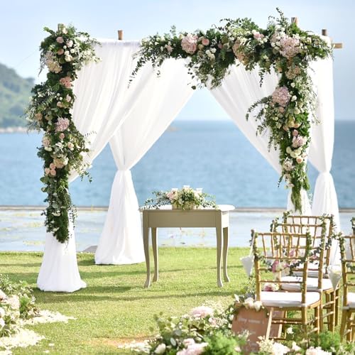 VOK White Chiffon Arch Drapes 2 Panels for Wedding Ceremony