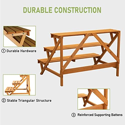 3 Tier Wood Plant Stand Indoor Outdoor Storage Display Shelf