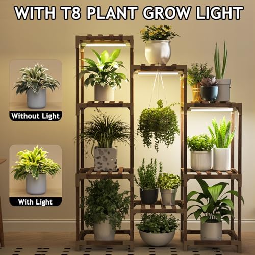 HOMKIRT Plant Stand with Grow Light for Indoor Plants