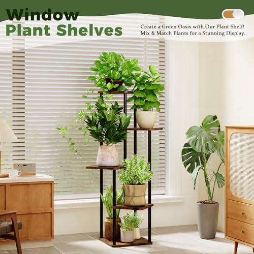 5 Tiered Brown Oak Plant Stand for Indoor Plants