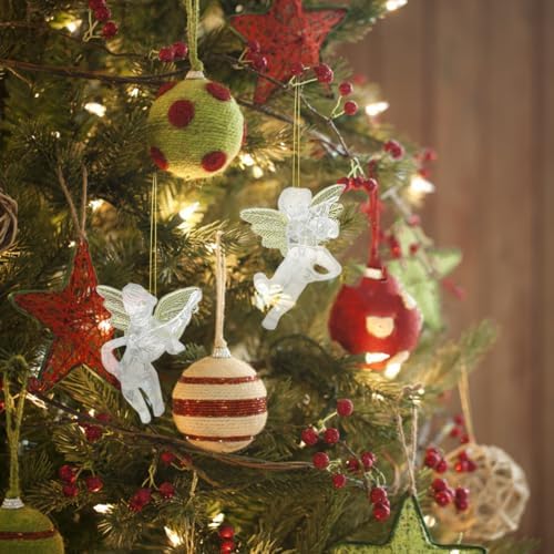 PRETYZOOM 24pcs Clear Christmas Angel Ornaments with Gold Wings Hanging Pendants