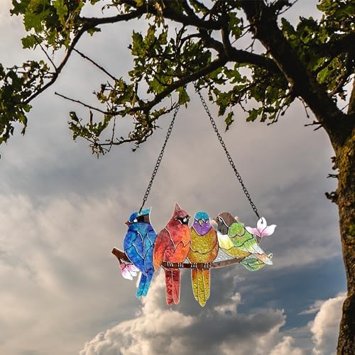 Stained Glass Birds on Branch Suncatcher for Home Decoration