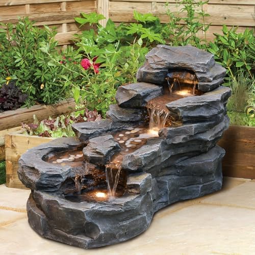 37 Inch 5-Tier Outdoor Water Fountain with LED Lights