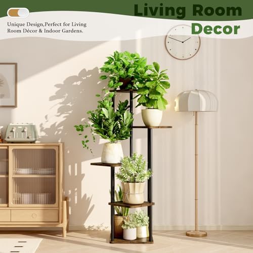 5 Tiered Brown Oak Plant Stand for Indoor Plants