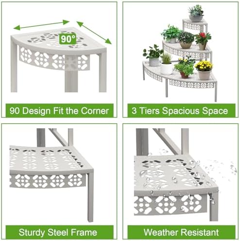 3 Tier Plant Stand with Corner Design and Metal Frame