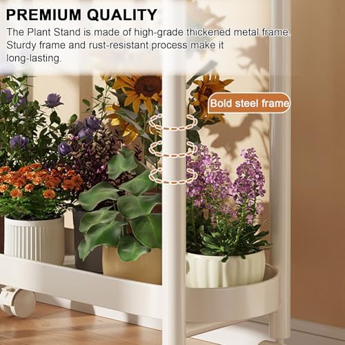 Modern 2-Tier Metal Plant Stand with Wheels and Handle