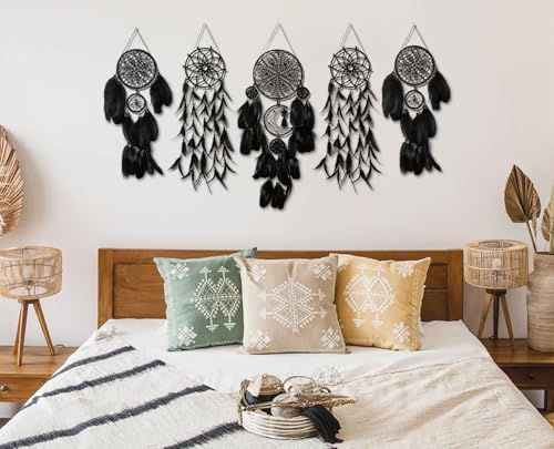5 Pack Black Dream Catchers Boho Wall Decor