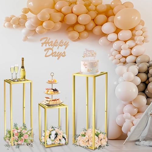 TUSPEU 3pcs Gold Metal Cylinder Pedestal Stands