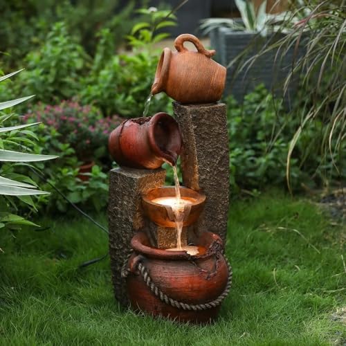 5 Tiered Pitchers Fountain Decor for Outdoor Use