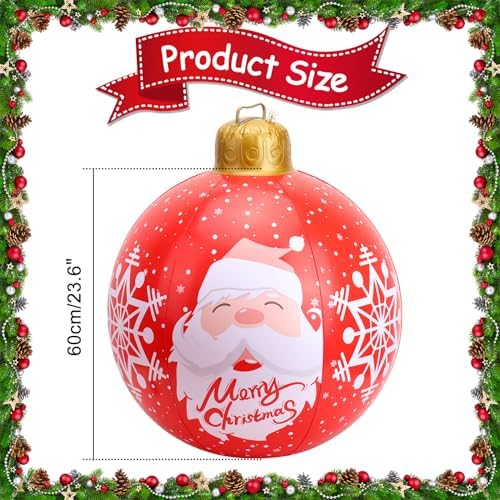 CEWOR 24 Inch Inflatable Christmas Ball with Rechargeable LED Light