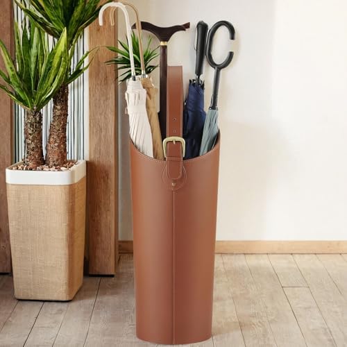 Brown Leather Tall Umbrella Holder Entryway Indoor Stand