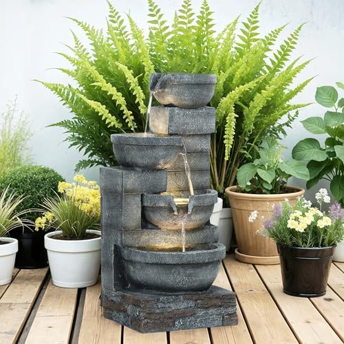 Outsunny 30 Inch Tall Outdoor Waterfall Fountain with LED Lights