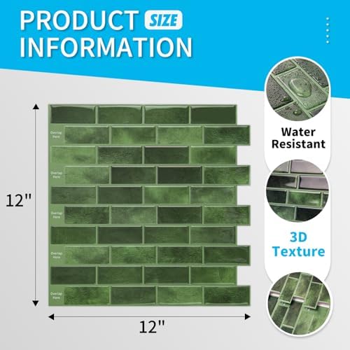 Art3d 10-Sheet Jade Green Peel and Stick Wall Tiles
