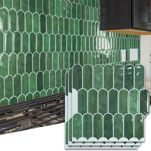 Art3d 10-Sheet Peel and Stick Backsplash Tiles 12x12 Green Marble