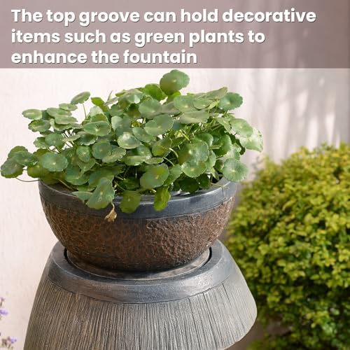 S-Shaped Modern Water Fountain with LED Lights and Planter Bowl