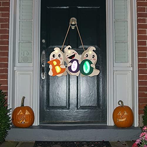 FINGOOO Halloween Door Decor Hanging Sign with Light