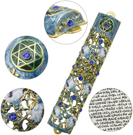 MrMrKura Mezuzah Scroll Door Ornament White Blue 122x598 In